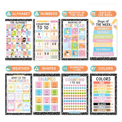 Hadley Designs 16 Educational Posters for Classroom Must Haves - Laminated Pre-K Posters for Toddler Homeschool Essentials, Toddler & Preschool Learning Activities, Kindergarten Classroom Decor
