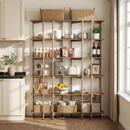 LITTLE TREE 70.87" Tall Open Bookshelf, 6-Tier Display Rack with Metal Frame & Wooden Shelves, Modern Bookshelf for Living Room, Home Office, Kitchen, Bedroom, Brown & Gold