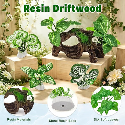 Kaiyuan Dynasty 7Pcs Driftwood Cave Decor Reptiles Betta Fish Tank Accessories Aquarium Plants Decoration Ornaments