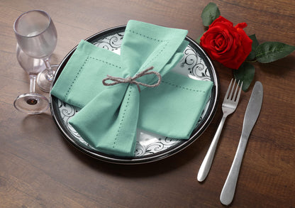 Cotton Cloth Dinner Napkins Set of 12 - Hemstitched 18x18 Inch Decorative Soft Durable Washable Reusable Perfect for Dining Table Décor Farmhouse Easter Christmas Party Wedding & Everyday Use - Aqua