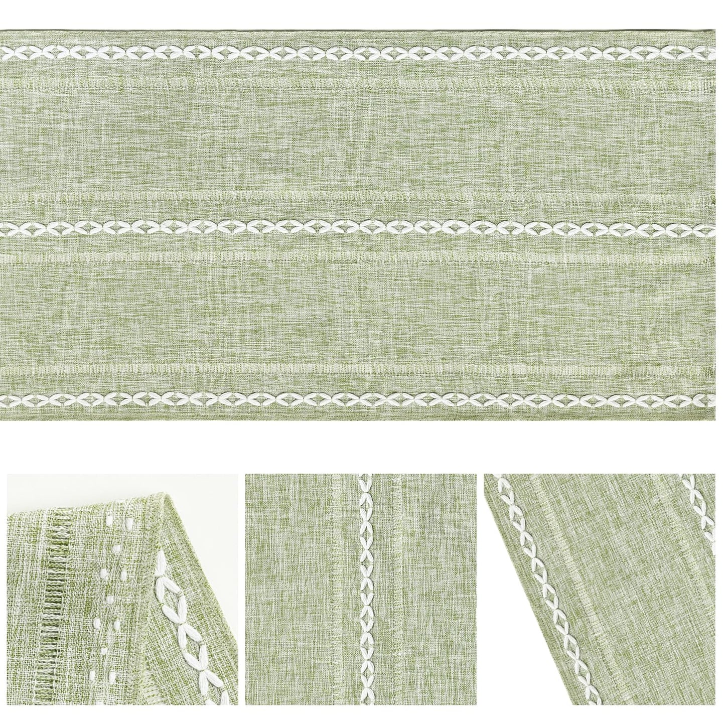 Artoid Mode Sage Green Rustic Cotton Linen Table Runner, Seasonal Embroidered Hollow Kitchen Dining Table Decoration for Home Party Decor 13x60 Inch