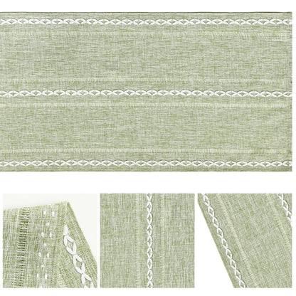 Artoid Mode Sage Green Rustic Cotton Linen Table Runner, Seasonal Embroidered Hollow Kitchen Dining Table Decoration for Home Party Decor 13x60 Inch