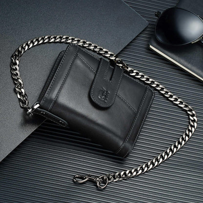 furid Genuine Leather Chain Wallet: Bifold Zipper Coin Pocket with Anti-Theft Chain - RFID Blocking Biker Wallet for Men - Gift for Father Husband Motorcycle Outdoor Use