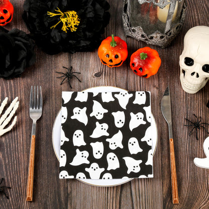 100Pcs Halloween Ghost Paper Napkins Black White Spooky Boo Disposable Luncheon Napkin Ghosts Party Hand Towel for Birthday Baby Shower Party Supplies Table Decoration