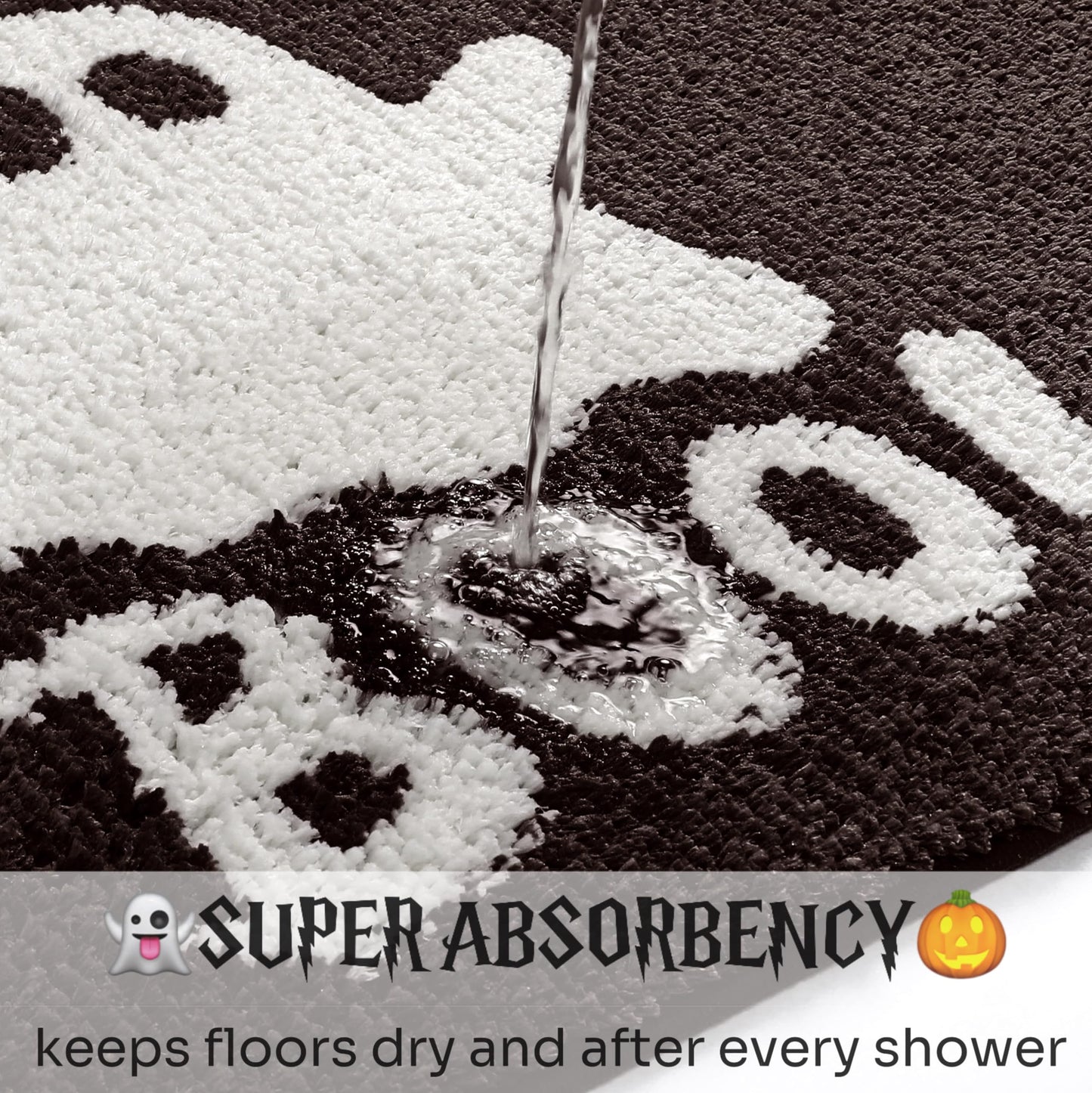 HONCO DIRECT 20x32 inch Cute Halloween Black Bath Rug Ghost Bathroom Rug Non-Slip Floor Mat for Bathroom Rug Soft Absorbent Bath Tub Mat Room Halloween Decor Ghost Bath Mat