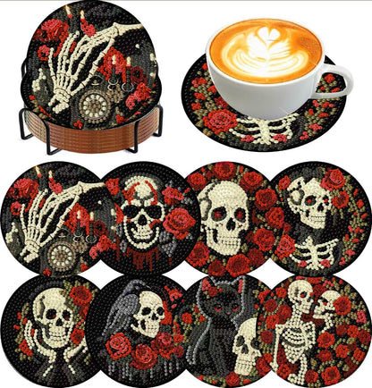 KYOQFVN 8 PCS Halloween Diamond Art Coasters Kits, DIY Halloween Diamond Painting Coasters with Holder, Full Drill Art Crafts Supplies for Cup Mat for Home Decor