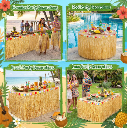 4 Pack Table Skirt Luau Party Decorations, Flower 53.2" X 29.5" Grass Table Skirts for Luau Party Summer Tropical Hawaiian Party Decorations (B-4 Pack)