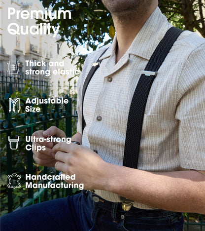PIERROT Wide Premium Men's Suspenders - One Size Fits All, Adjustable - Reinforced Elastic and Leather Finishes