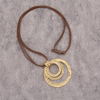 Bjesinmo Vintage Necklace for Women Long Leather Chain Necklace with Large Round Ring Statement Necklaces Hippie Jewelry