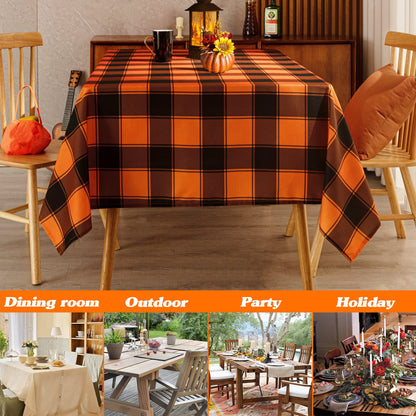 MikiUp Checkered Rectangle Halloween Tablecloth - Waterproof, Wrinkle Resistant and Washable Gingham Table Cloth Decorative Table Cover for Party, Orange/Black 60 x 84 Inch