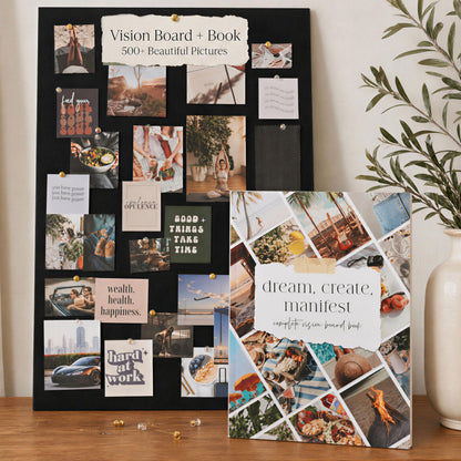 Inspirational Vision Board Kit – Complete Set with Vision Board Book & Felt Board, Motivational Pictures & Quotes to Map Your Goals & Dreams - The Perfect Supplies to Visualize Goal Setting & Success
