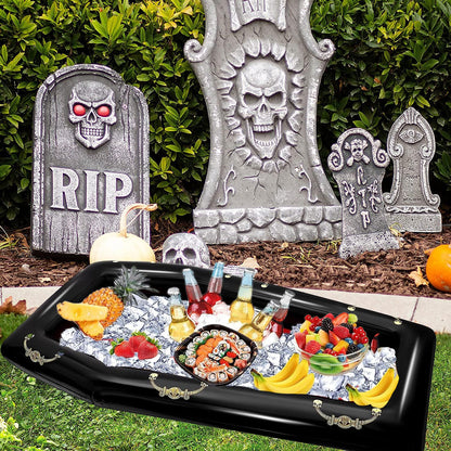 52Inch Inflatable Coffin Cooler Coffin Pool Float Inflatable Ice Chest Buffet Cooler Drink Beverage for Halloween Party Spooky Decor Cooler Pool Party Picnic Barbecue (Coffin Cooler)