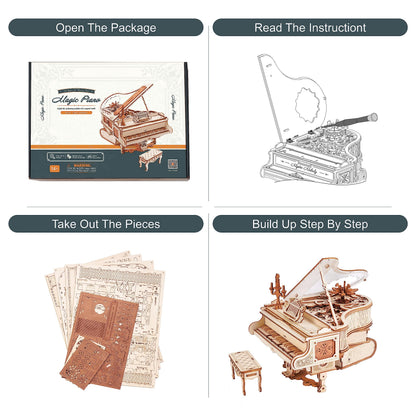 ROBOTIME AMK81 Magic Piano 3D Puzzles for Adults-Mechanical 3D Puzzles Musical Instrument-Wooden Music Box Puzzle Kit to Build-Aesthetic Desk Decor Unique Gift for Men/Women
