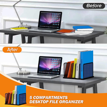 Kuntine.B Desk File Organizer Upright Mesh Desktop Organizer File Sorter Office Organization File Holder for Home, Office & Classroom (Black, 1 Pack 5-Section)