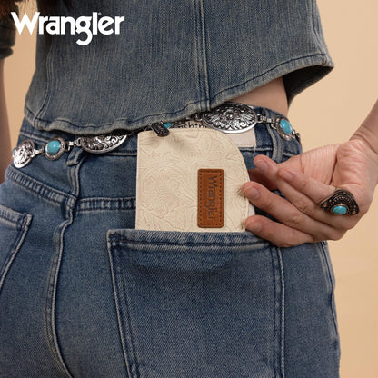 Montana West Wrangler Small Keychain Wallet for Women RFID Blocking Credit Card Holder Floral Tooling Coin Purse Beige WG338-W102-1BG