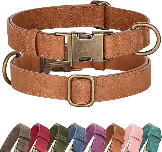 Didog Soft PU Leather Dog Collar, Stylish Quick Released Dog Collars for Medium Dogs, Easy Clean Adjustable Pet Collar for Daily Walking, Light Brown, M Fit 14-18" Neck