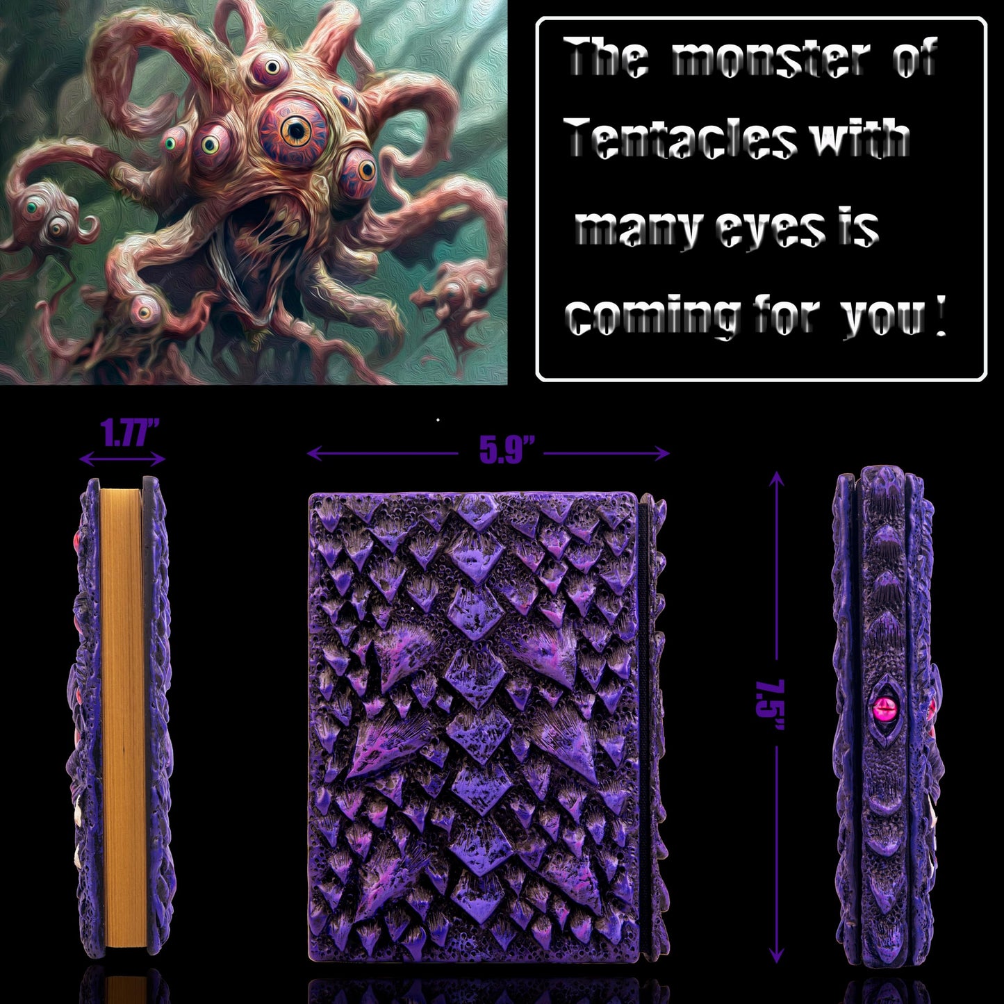 Handmade The Eye Devil of Tentacle Embossed Journal,Resin Engraving Notebook,Blank Paper,Hardcover Travel Diary for Writing,Sketchbook,Collection,Creative gifts,Decoration Diary for Man Woman A5 Size (4 colours) (Eyes Devil-Purple)
