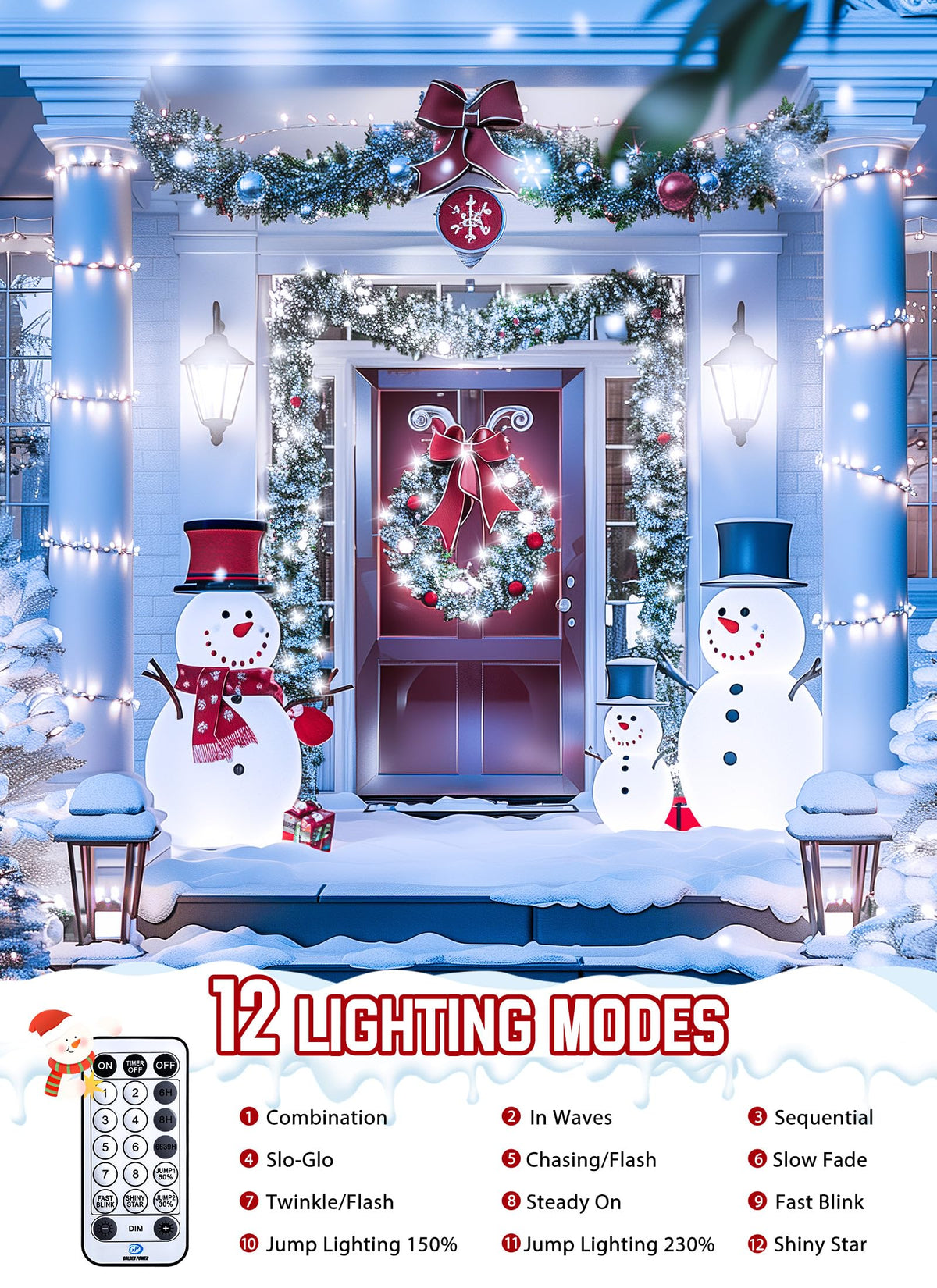 Minetom 50 Ft 1000 LED Cluster Lights, Cool White, Waterproof, 12 Modes, Remote, Christmas Tree String Lights