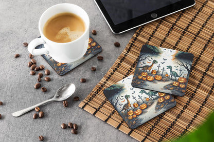 Caroline's Treasures Dinosaurs Spooky Halloween Foam Coaster Set of 4 Cup Coasters for Indoor and Outdoor, Coaster for Tabletop Protection, Anti Slip, Mouse pad Material