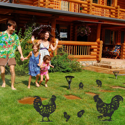 Rngmsi Chicken Metal Garden Art - 6PCS Chicken Metal Yard Art Rooster Garden Decor Outdoor Cute Hen Metal Statue Decorations Outside for Patio Decorative Lawn Stakes Statues Gifts for Friends