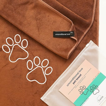 Luzia Unconditional Love | Premium Pet Drying Towel | Ultra Absorbent and Soft Microfiber Towel for Dogs and Cats (Brown) XL