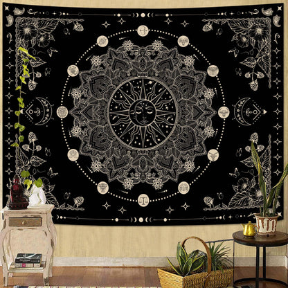 Lunerfex Sun and Moon Mandala Tapestry Boho Tapestry for Bedroom Black and White Tapestries Wall Hanging Living Room Wall Art and Home Decor 70x90