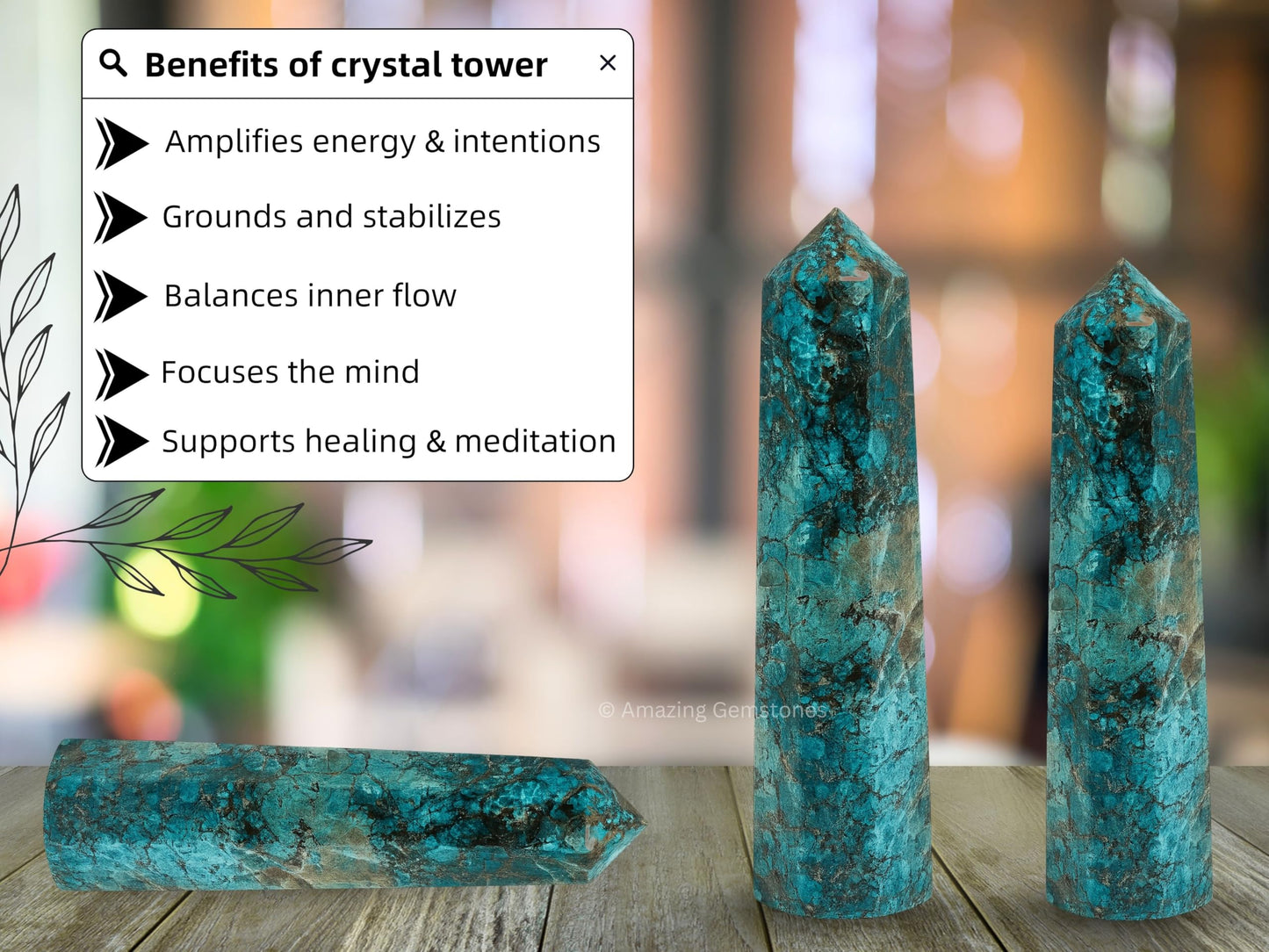 Amazing Gemstone Chrysocolla Shattuckite Crystal Towers - Natural Healing Crystal Point Obelisk for Reiki Healing and Crystal Grid (3" to 4" INCH)