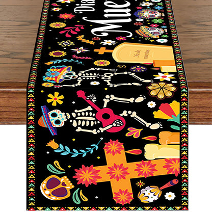 Halloween Table Runner 72 Inches Long, Day of The Dead Table Runner Dia De Los Muertos Sugar Skull Table Runner Happy Halloween Runners for Table Line Cover Tablecloth for Halloween Party Decorations