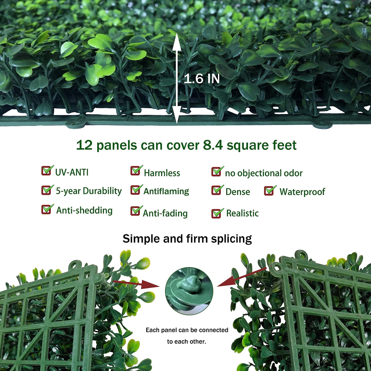 ODTORY Artificial Grass Wall Panel Backdrop,10" X 10" 12P(8.4 sqft) UV-Anti Greenery Boxwood Panels for Indoor Outdoor Green Wall Decor & Ivy Fence Covering Privacy