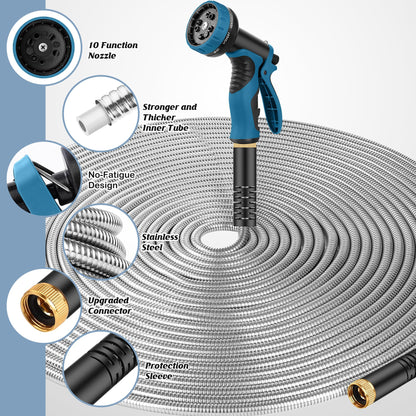 Advinski Garden Hose 50FT, Water Hose with 10 Function Nozzle, Garden Hose with Leak-proof Connectors, No-Kink, Lightweight, Puncture-proof,550PSI, Hose for Outdoor, Yard