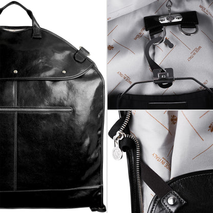 Time Resistance Leather Garment Bag - Slim Carry-On Suit Carrier for Dress Protection (Black)