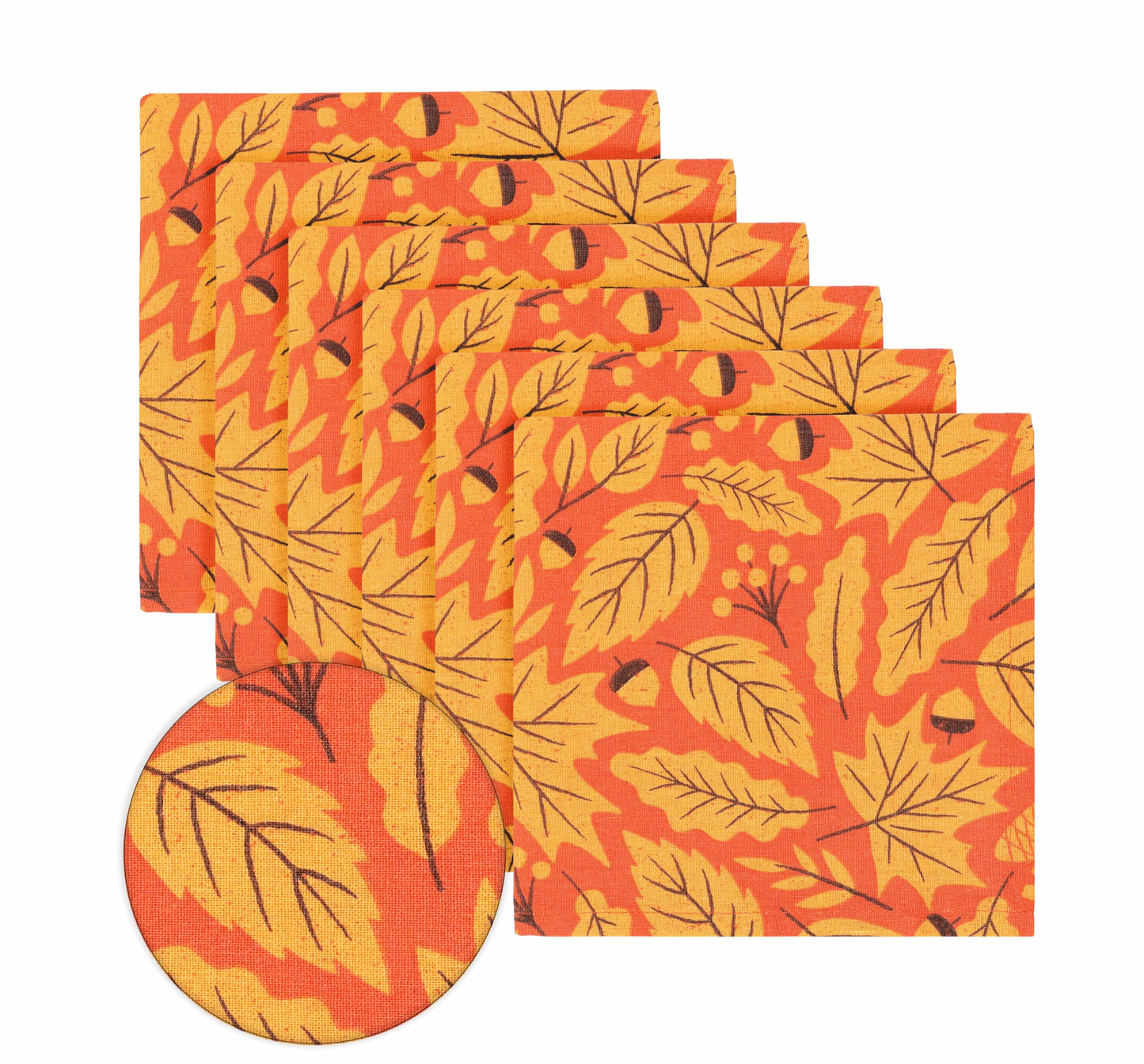 PurpleEssences Fall Napkins, Maple Leaves 18x18 Fall Cloth Napkins Set of 6, 100% Cotton Autumn Fall Harvest Thanksgiving Dinner Napkins for Farmhouse Kitchen, Maple & Hazel