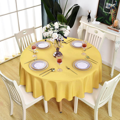 KAIPHO Yellow Round Tablecloth Waterproof Stain Resistant Wrinkle Free Table Cloth 210GSM Polyester Washable Wipeable Table Cover for Party, Banquet, Wedding, Indoor and Outdoor (90 inch, Circle)