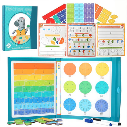 KAK Magnetic Fraction Demonstration Book for Kids, 51 Pcs Montessori Math Manipulatives with Fraction Tiles & Circles, STEM Learning Toys for Elementary School, Homeschool Supplies (Grades K-5)