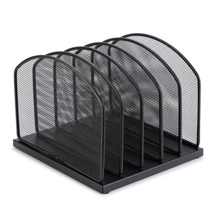 Huron 5-Slot Vertical File Binder Organizer Storage, Black Steel Mesh
