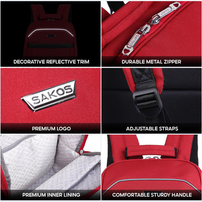 SAKOS Frontier 14 inch Laptop Backpack, Professional Travel Backpack Carry on Flight - TSA Approved, Water Repellent Laptop Backpack for Men & Women, College Backpack with Laptop Compartment - Red