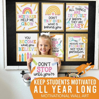 Hadley Designs Motivational Poster for Classroom Decor - 9 Growth Mindset Classroom Posters Elementary, Inspirational Wall Decor Middle School, Teacher Must Haves, Pastel Bulletin Board Decorations