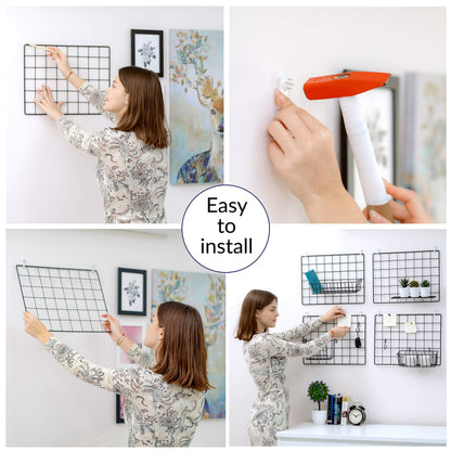 ODOXIA 4-Pack Wire Wall Grid Panel | Photo Grid Wall Decor | Metal Board for Hanging Pictures | Black Wire Organizer for Home, Office & Kitchen | Panel for Display & Storage