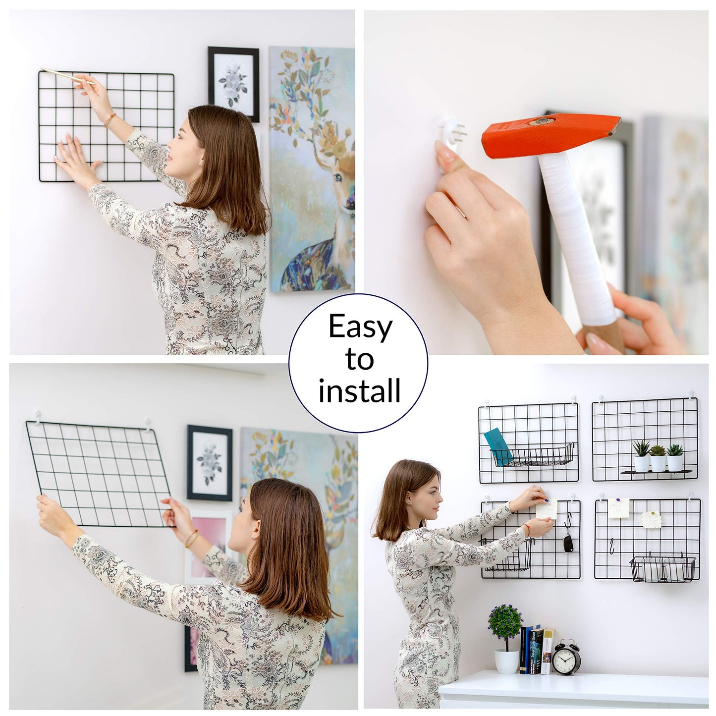 ODOXIA 3-Pack Wire Wall Grid Panel | Photo Grid Wall Decor | Metal Board for Hanging Pictures | Black Wire Organizer for Home, Office & Kitchen | Panel for Display & Storage