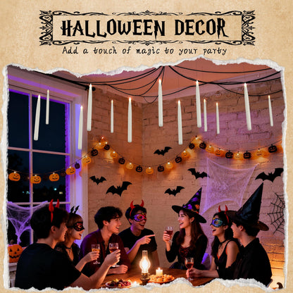 Prerish 20PCS Floating Candles with Wand, Magic Halloween Hanging Candles, Flickering Battery Operated Taper LED Flameless Candles with Wand Remote for Halloween Decorations Gifts Indoor