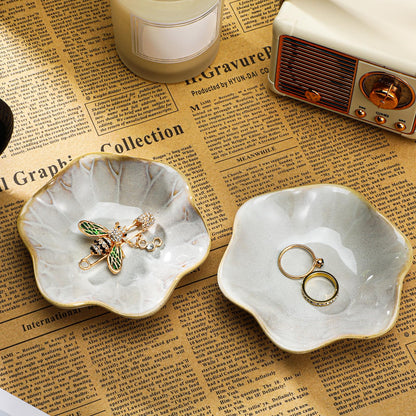 wutfuooo 8 Pcs Lotus Leaf Ceramic Ring Dish Jewelry Dish Holder Small Trinket Tray Plate for Earrings Necklaces Bracelet Key