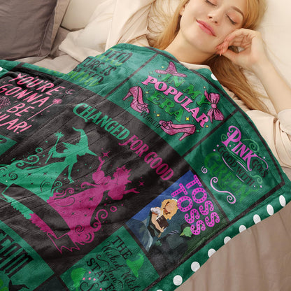 50'' x 40'' Witch Green Vintage Flannel Blanket, Evil Gift Queen Throw Broom, Elphaba Hat Glinda Magic Movie Land Blanket, All Seasons Warm Cozy Soft Blanket for Sofa Bed Halloween Women Fans 1
