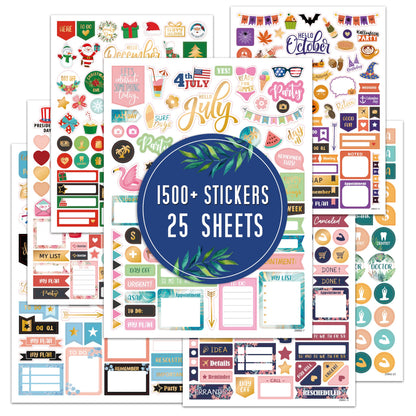 Planner Stickers - Monthly Planner Stickers and Accessories 25 Pages 1500 + Stunning Functional and Colorful Designs, Calendar Sticker Includes Festival Theme Journal Sticker