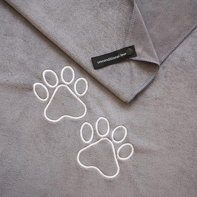Unconditional Love | Premium Pet Drying Towel | Ultra Absorbent and Soft Microfiber Towel for Dogs and Cats (Grey) XL