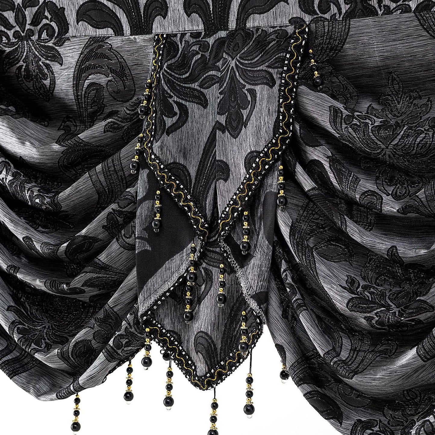 NAPEARL Halloween Black Waterfall Valance for Windows Luxury Gothic Valance Curtains for Living Room, Bedroom, Dining Room, Bay Window, Jacquard Damask Window Jabot and Cascade Curtains, 61-Inch Wide