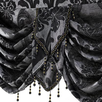 NAPEARL Halloween Black Waterfall Valance for Windows Luxury Gothic Valance Curtains for Living Room, Bedroom, Dining Room, Bay Window, Jacquard Damask Window Jabot and Cascade Curtains, 61-Inch Wide