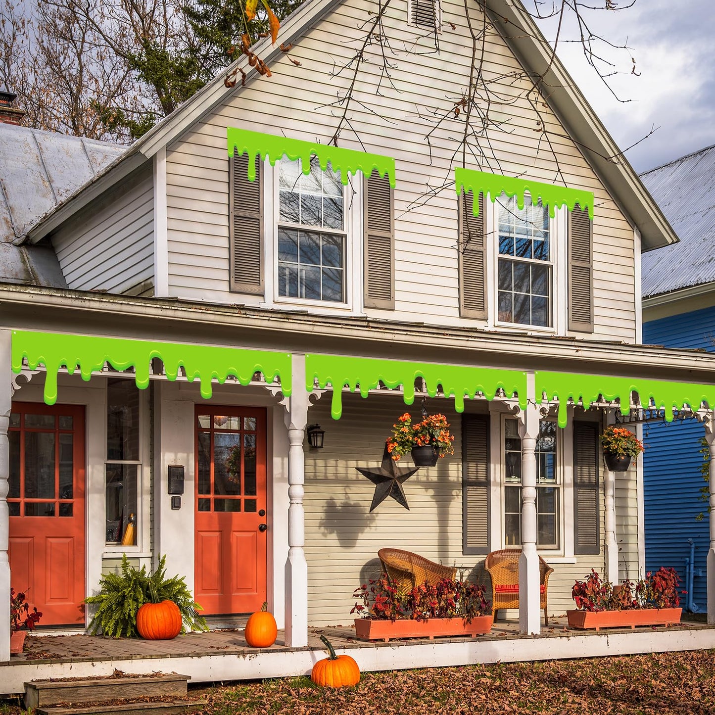 Panelee 4 Pack Halloween Green Slime Banner 51.2 x 13 Inch Halloween Themed Party Hanging Backdrop Decoration Slime Roof Fence Signs Decor for Indoor Outdoor Eaves Doorways Windows Balcony (Green)