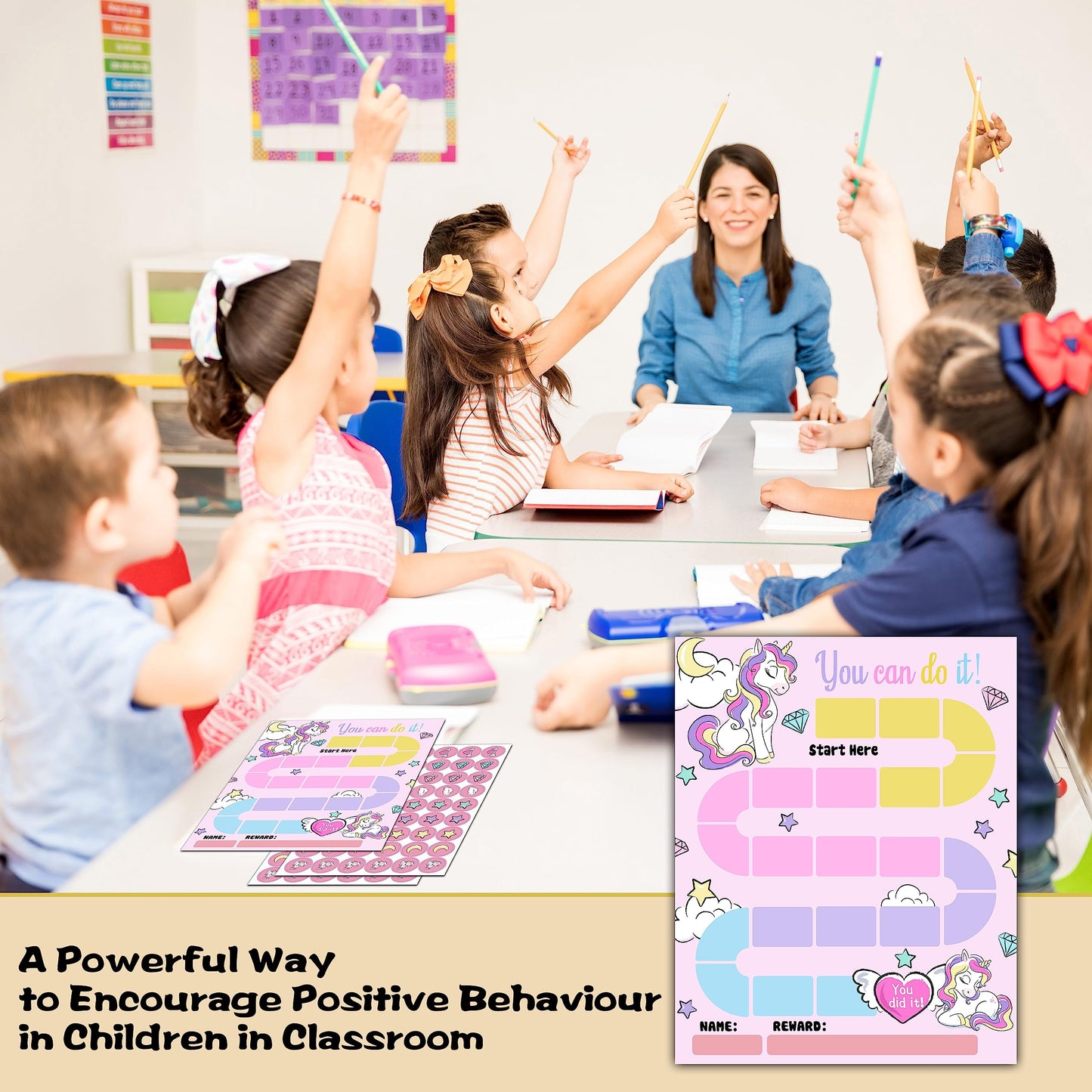 20 Unicorn Reward Chart with 432 Round Stickers, Incentive Behavior Chart for Kids at Home Classroom, Kids Routine Daily Chore Sticker Chart-B21