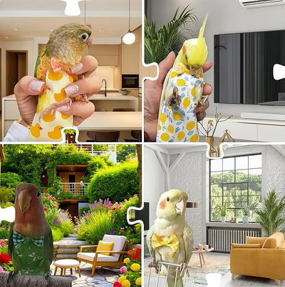 6Pcs Bird Diapers Bird Harness Flight Suits Diapers Reusable Parrot Nappy with Waterproof Inner Layer Washable Cute Urine Wet Suit Costume for Cockatiel Conure Budgie Macaw Parakeet, L