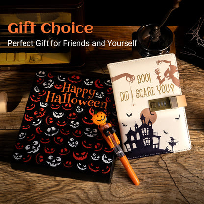 CAGIE Journal with Lock for Women Men, A5 Locked Journal with Pumpkin Pen Set, Halloween Notebook with Combination Lock 192 Pages Diary with Lock, 5.7x 8.3 Inches, White